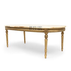 Mesa de Centro Ovalada de Lujo con Tapa de Mármol Ónix Natural y Patas Acanaladas con Hoja de Oro Antigua para Salas de Estar Clásicas y Elegantes - Product Image 3
