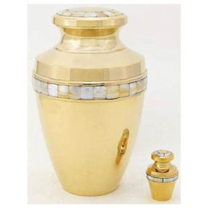 Elegante Prisma Designs PDU 041 Metal Urn Matching Mini Keepsake Set | Latón chapado en oro pulido a prueba de fugas Modern Memorial Ash - Product Image 1