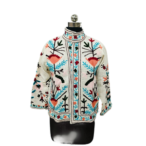 Sujani Khadi Cotton <b>Jacket</b> Double-Breasted Satin Outerwear Fringed <b>Sequins</b> Patchwork Decorations Custom Linen for Spring Fall - Product Image 1