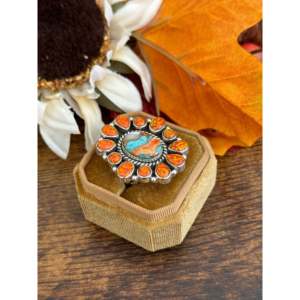 Bague ajustable artisanale en opale et argent sterling, sertie de plusieurs pierres - Product Image 3