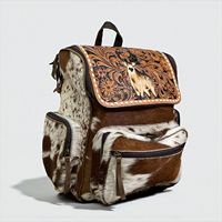 Tas Ransel Kulit Sapi Asli Barat Tahan Air Unisex Gaya Bohemian Tas Popok Buatan India dengan Penutup Ritsleting dan Gesper