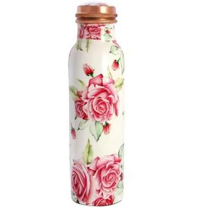 Rose Enamel Printed Pure Copper Water Bottle Available <b>Drinkware</b> with Customize Sizes Health Benefited Bottle Available for Sell - Product Image 1