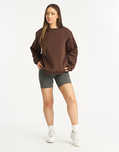 Sudadera de Cuello Redondo Extra Grande para Mujer, Color Marrón Fudge, de Alta Calidad, con Logotipo Frontal, 100% Algodón, Informal, para Gimnasio y Entrenamiento - Product Image 5
