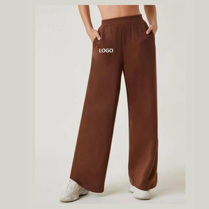 Hot Selling Stretch French Terry Fleece Cotton <b>Women</b> <b>Sweatpants</b> Baggy Flare Stacked Solid Brown Color Breathable Plus Size Loose - Product Image 1