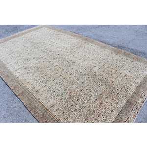 Turkish Rug, Oversize 6.9x11.9 ft Vintage Rug, <b>Brown</b> White Floral <b>Wool</b> Rug - Product Image 4