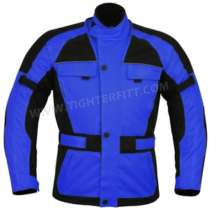 Veste de moto en cuir bleu unisexe de qualité fine textile Cordura respirant coupe-vent imperméable avec toutes les armures de protection - Product Image 1