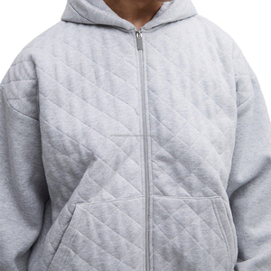 460 Grams Heavy Thick <b>Zip</b>-Up Quilted Fleece Boxy Cropped Pullover Hoodie Custom Embroidery 100% Cotton Quick Dry Breathable for - Product Image 3