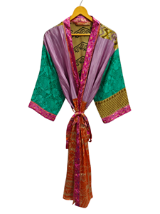 ชุดกิโมโนผ้าส่าหรีน้ำหนักเบาหลากสีสำหรับผู้หญิงชุดคลุมผ้าไหมส่าหรีสำหรับฤดูร้อน - Product Image 3