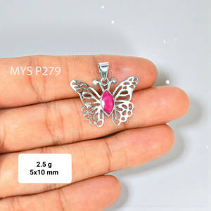จี้เงินรูปผีเสื้อ ทำมือ เงินแท้ 925 ประดับพลอยทับทิม ราคาขายส่ง - Product Image 1
