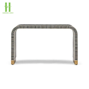 BEST-SELLER Table console en nacre faite à la main, ottoman moderne en métal, table d'appoint noire pour la décoration du salon - Product Image 2