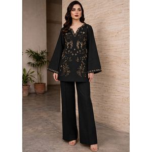 URAIB EMB Casual Fitness Suit 2 PCS One <b>Set</b> Including Top Shorts XS 6XL Loose Fit Crepe <b>Knitting</b> Jersey Fabric Daily Print - Product Image 1