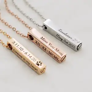 Personalized Cremation jewellery Urn Bar 925 sterling silver personalized jewelry Necklace for Ashes Memorial