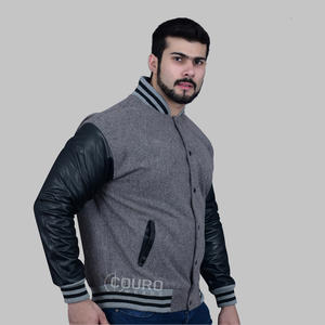 Blouson universitaire uni pour hommes Manches en laine lourde et en cuir Blouson bombardier de baseball amical avec broderie de logo personnalisé Approvisionnement en vrac - Product Image 1