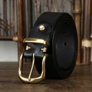 Cinturón vaquero de cuero de vaca genuino para hombres de alta calidad 3,8 CM con cinturón de vaquero con hebilla de latón de diseñador de lujo - Product Image 3