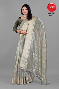 Saree en lin doux avec tissu tissé à la main naturel élégant pour les femmes léger ethnique pour l'été tenue quotidienne occasion de fête - Product Image 6