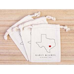 Bolsas de Regalo Personalizadas para Bodas en Texas, Bolsas de Algodón con Nombre o Diseño de Mapa de Texas - Product Image 5