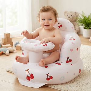 Sofá Inflable Portátil para Bebés con Bomba, Asiento de Piso para Niños de 3 a 36 Meses, Silla de Actividades para Niños y Niñas, Diseño de Cereza - Product Image 1