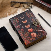 Journal artisanal en cuir 9x7 pouces, style vintage soleil et lune, carnet de voyage rétro, papier aquarelle, cadeau