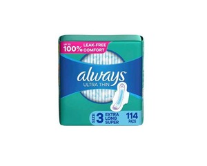 Always Ultra Thin Serviettes pour femmes Absorption régulière Taille 1 Ailes Non parfumées 44x3 paquets (132 au total) Fabriqué en coton - Product Image 1