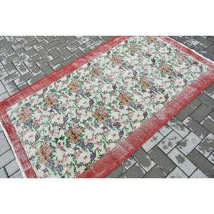 Turkish Vintage Area Rug 3.8x6.6 ft, <b>Red</b> Camouflage Rug <b>Wool</b> - Product Image 2