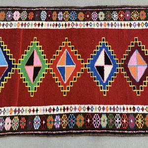Vintage Turkish Rug 2.8x3.8 ft, <b>Red</b> Bordered <b>Wool</b> Rug - Product Image 3