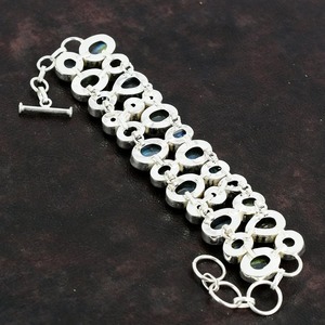 <b>Beautiful</b> Solid 925 Sterling Silver Labradorite Gemstone Handmade Fine Silver Tennis Bracelet-Trendy Women/Unisex Gift Jewelry - Product Image 4