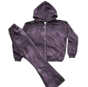 Sweat-shirt à logo personnalisé pour hommes Sweat à capuche et pantalon de survêtement à impression bouffante Jogger lourd Ensemble de sweat-shirt à capuche délavé à l'acide personnalisé - Product Image 5