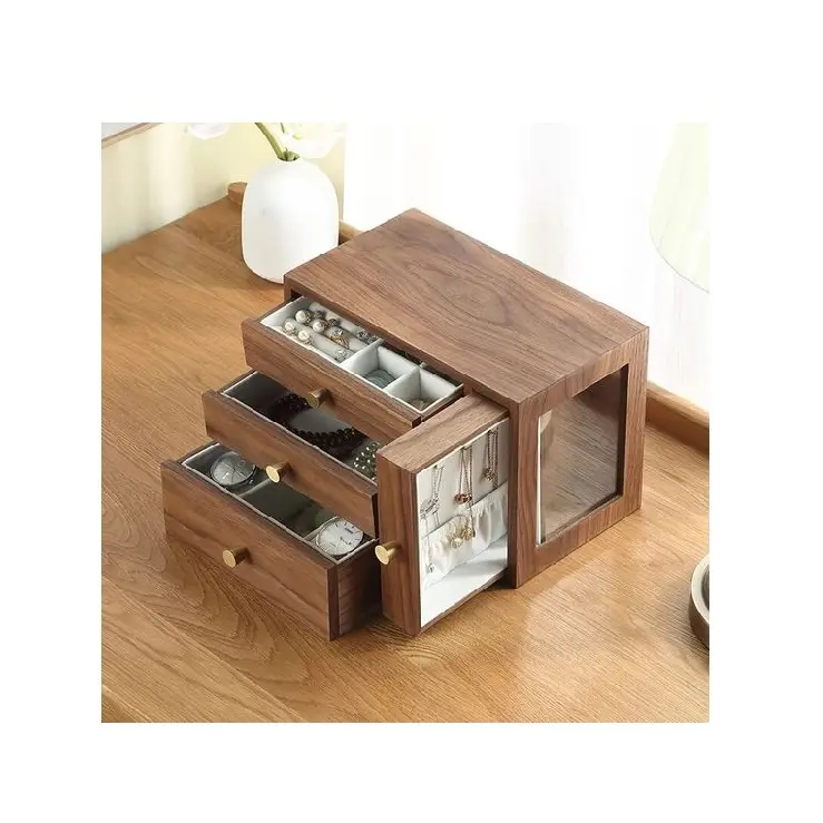 Organizzatore di gioielli supporto di lusso grande portagioie in legno organizzatore 4 cassetti in legno orecchino anello collana orologio gioielli Storage