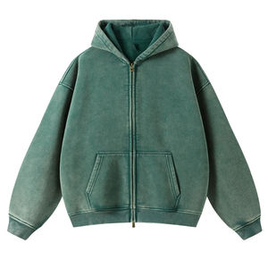 Accept Custom Logo Men's Acid Wash Embroidery Patch <b>Zip</b> <b>up</b> <b>Hoodies</b> Acid Washed <b>Vintage</b> French Terry Sun Faded Men <b>Hoodies</b> - Product Image 1