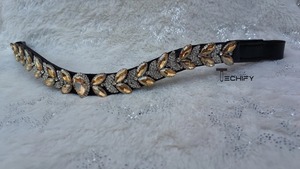 Bandeau de front de conception de feuille de cristal doré fait à la main de luxe pour cheval accessoire de bride en cuir élégant pour les spectacles équestres et l'équitation - Product Image 6