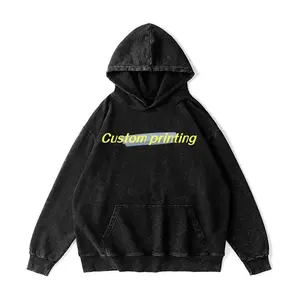 Sweat à capuche streetwear d'hiver personnalisé de haute qualité, vierge, délavé à l'acide, effet soleil, poches usées, impression numérique, 100% coton - Product Image 3