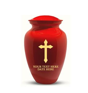 Personalized Human Cremation Urn for Adult Ashes Men & Woman Engraved Brass Urn with Name <b>Date</b> Headstone Shape <b>Red</b> Custom Size - Product Image 1