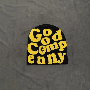 Gorro ajustado de calavera de punto sin puños de lana acrílica personalizado de alta calidad, gorro de Jacquard con estampado personalizado, gorros de invierno - Product Image 1