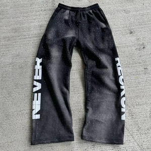 Pantalones de chándal holgados de algodón pesado de fabricante OEM, pantalones de chándal rectos de pierna ancha para hombre, diamantes de imitación completos - Product Image 1