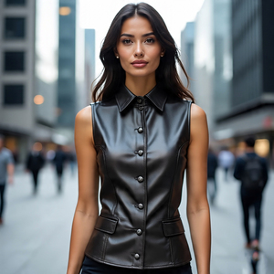 เสื้อกั๊กหนังแท้สำหรับนักขี่มอเตอร์ไซค์สำหรับผู้หญิงเสื้อโค้ทคาดเอวสำหรับผู้หญิงเสื้อโค้ทหนังวัวมีกระดุมสำหรับใส่กลางแจ้ง - Product Image 3