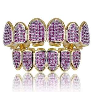 Grillz de luxe en diamant, finition plaquée rhodium haute brillance, ajustement confortable, pierre principale en morganite personnalisée, or/argent, pour homme, très vendu - Product Image 2