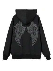 Sweat-shirt à motifs d'ailes coupe ample pour femmes personnalisées de haute qualité avec décor et capuche en strass - Product Image 6