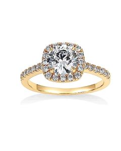 Bague de fiançailles carrée en tungstène plaqué or 14 carats PAVOI avec halo et zircone cubique de qualité supérieure |   Bague de mariage pour femme taille 5 - Product Image 1