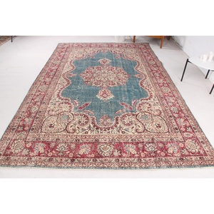 Turkish Vintage Rug, 0.6x10.3 ft <b>Runner</b> Rug, <b>Red</b> Blue Animal Print Rug - Product Image 1