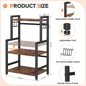 Kitchen Countertop Organizer Classic Style Stainless Steel Single Tier <b>Large</b> Spice Rack Adjustable Shelf 5 <b>Hooks</b> Heat Resistant - Product Image 2