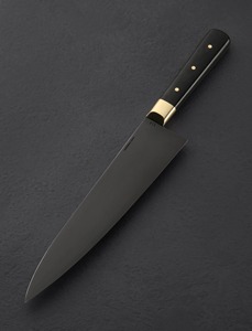 Couteau de chef en acier au carbone avec micarta noir poli avec mitres en laiton massif poli et épingles en laiton Idée cadeau d'anniversaire. - Product Image 4