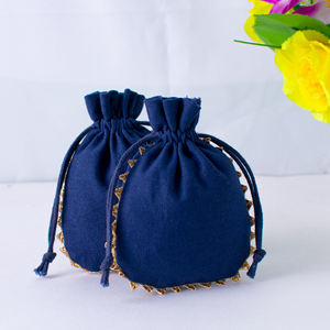 Contenedor de joyería de algodón azul de alta calidad de diseñador, bolsa de anillo con cordón hecha a mano, bolsa de regalo de gasa al por mayor - Product Image 6