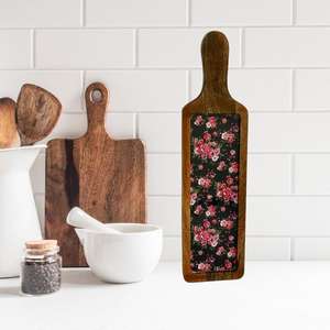 Plateau de service en bois naturel fait à la main rectangulaire imprimé floral plateau en bois couleur émail World Craft Impex pour plats assiettes - Product Image 3