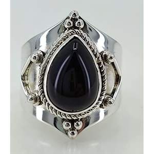 Navya Craft 925 Sterling Silver Boho <b>Statement</b> <b>Ring</b> for Women Handmade Black Onyx Pear Shape Bezel Set Gift for Her - Product Image 4