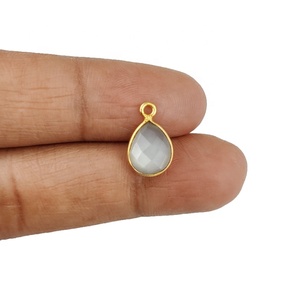 Pierre de lune grise pierre précieuse 8x10mm en forme de poire ensemble de lunette en argent sterling or vermeil pendentif fin pour la fabrication de bijoux collier breloque - Product Image 1