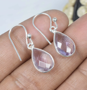 Améthyste violette naturelle 925 argent Sterling pierre précieuse à facettes forme de poire boucle d'oreille bijoux faits à la main février pierre de naissance cadeau - Product Image 3