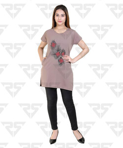 Women's Regular Fit Cotton Round Neck Half Sleeve T-Shirt, Nightwear, <b>Sleep</b>, Yoga, Daily Use Gym and Lounge Wear Long Top n <b>Tees</b> - Product Image 2