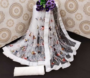 Boutique indienne Bollywood Designer rose numérique Net Moti travail imprimé Saree exclusif FAncy dernière qualité Premium Saree sari - Product Image 3