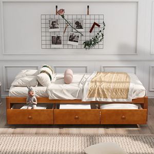 Cadre de lit minimaliste moderne en teck avec tiroirs de rangement en bois massif - Product Image 4