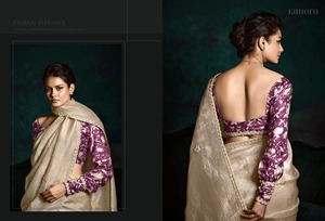 Saree en soie concassée douce avec broderie de créateur Bordure travaillée Style pakistanais Tenue de mariage et de fête pour femmes - Product Image 2
